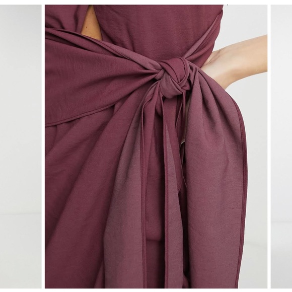 ASOS washed halter cut out midi dress with tie belt in dusty purple - Picture 2 of 10